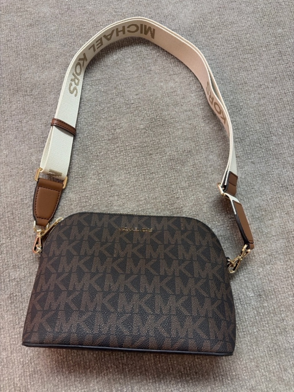 Michael Kors Cindy Large Dome Crossbody Bag Brown MK Logo NWT
